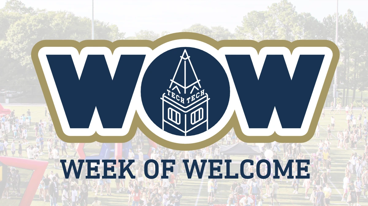 "WOW Week of Welcome" logo with a crowd in the background.